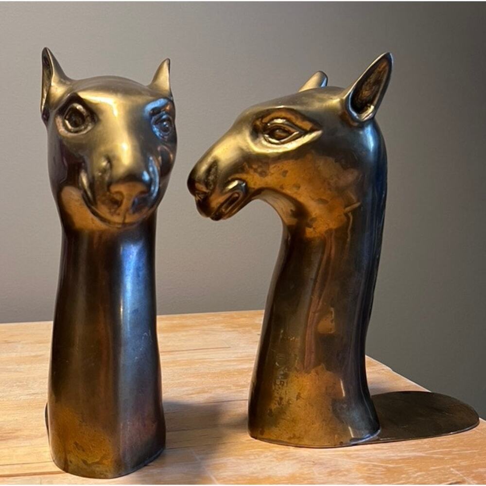 Vtg MCM Brass Smiling Camel Bookends Made Spain Sarreid LTD Retro Whimsy Explore
